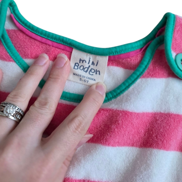 Mini Boden Pink and White Striped Terry Shortalls Romper 5-6 Years - Picture 3 of 3